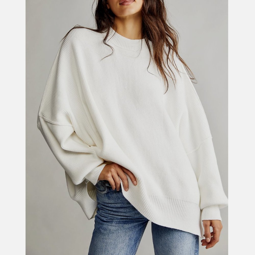Free People White Crew Neck Sweater